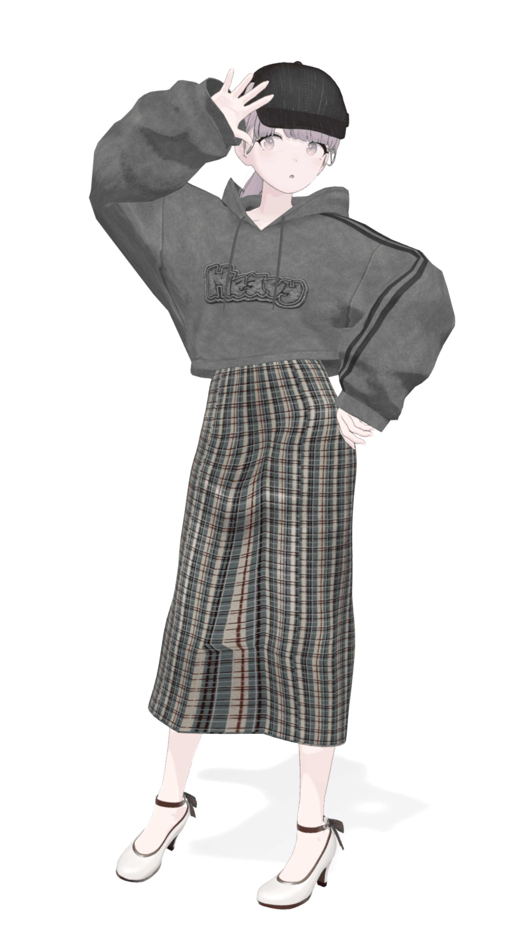 大きめシルエットのパーカーにマーメイドスカートを合わせる事で全体のメリハリをつけました!